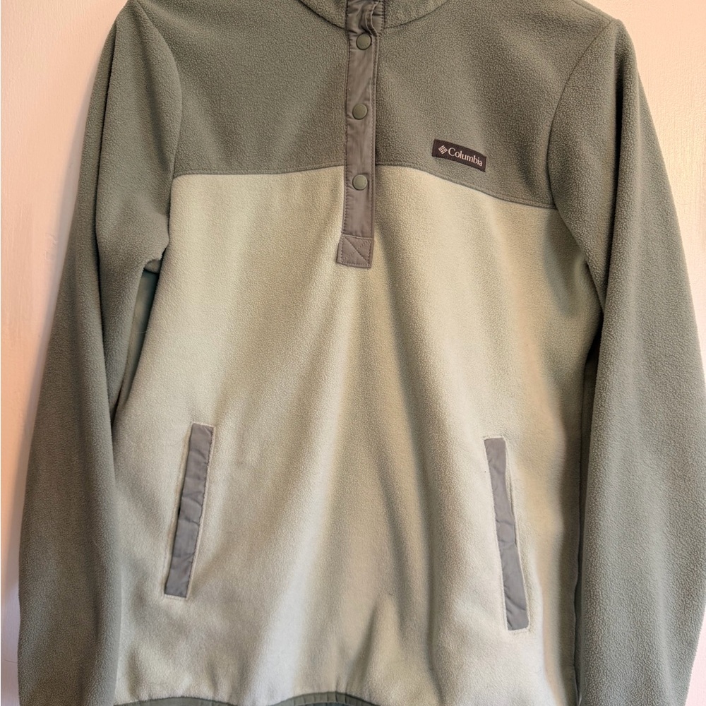 Columbia Light Gray and Teal Fleece Hoodie